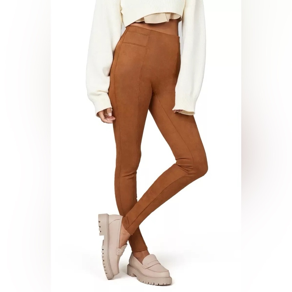 Spanx Faux Suede Leggings Women's Medium Rich Caramel Brown - Picture 2 of 13